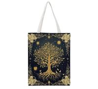 JDYANSHENG Bolsa de lona con diseño de árbol dorado con pájaros y estrellas, perfecta para picnic al aire libre, fiesta, compras, viajes, asas resistentes, regalo inspirado 38 x 46 cm