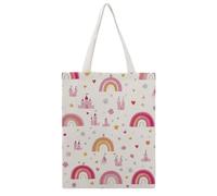 JDYANSHENG Bolsa de lona con diseño de castillo de arco iris, corazón, estrella, flor, perfecta para picnic al aire libre, fiesta, compras, viajes, asas resistentes, regalo inspirado 38 x 46 cm