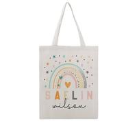 JDYANSHENG Bolsa de lona con diseño de corazones y estrellas arcoíris, perfecta para picnic al aire libre, fiesta, compras, viajes, asas resistentes, regalo inspirado 38 x 46 cm