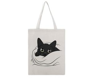JDYANSHENG Bolsa de lona con diseño de gato negro que mira desde la manta, perfecta para picnic al aire libre, fiesta, compras, viajes, asas resistentes, regalo inspirado 38 x 46 cm