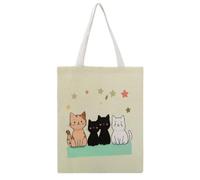 JDYANSHENG Bolsa de lona con diseño de gatos y estrellas, perfecta para picnic al aire libre, fiesta, compras, viajes, asas resistentes, regalo inspirado 38 x 46 cm