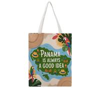JDYANSHENG Bolsa de lona con diseño de mapa de Panamá con sombrero de loros tropicales, perfecta para picnic al aire libre, fiesta, compras, viajes, asas resistentes, regalo inspirado 38 x 46 cm