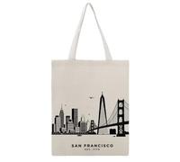 JDYANSHENG Bolsa de lona con diseño de pájaros de San Francisco Skyline Bridge, perfecta para picnic al aire libre, fiesta, compras, viajes, asas resistentes, regalo inspirado 38 x 46 cm