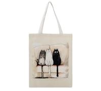 JDYANSHENG Bolsa de lona con diseño de tres gatos en el sofá, perfecta para picnic al aire libre, fiesta, compras, viajes, ideal para asas resistentes, regalo inspirado de 38 x 46 cm