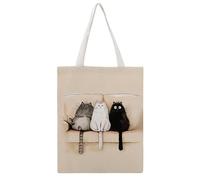 JDYANSHENG Bolsa de lona con diseño de tres gatos en el sofá, perfecta para picnic al aire libre, fiesta, compras, viajes, ideal para asas resistentes, regalo inspirado 38 x 46 cm