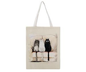 JDYANSHENG Bolsa de lona con diseño de tres gatos en el sofá, perfecta para picnic al aire libre, fiesta, compras, viajes, ideal para asas resistentes, regalo inspirado de 38 x 46 cm