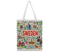 JDYANSHENG Bolsa de lona con estampado de arte popular sueco, perfecta para picnic al aire libre, fiesta, compras, viajes, asas resistentes, regalo inspirado 38 x 46 cm