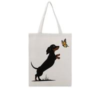 JDYANSHENG Bolsa de lona con estampado de mariposa de perro persiguiendo a perros, perfecta para picnic al aire libre, fiesta, compras, viajes, asas resistentes, regalo inspirado 38 x 46 cm