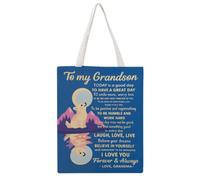 JDYANSHENG Bolsa de lona con texto en inglés «To My Grandson Today Is A Good Day To Have A Great Day», perfecta para picnic al aire libre, fiesta, compras, viajes, asas resistentes, regalo inspirado