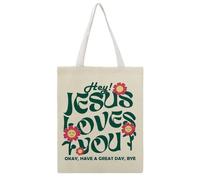 JDYANSHENG Bolsa de lona Hey Jesus Loves You Okay Have A Great Day Bye, perfecta para picnic al aire libre, fiesta, compras, viajes, asas resistentes, regalo inspirado 38 x 46 cm