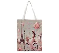 JDYANSHENG Bolsa de lona romántica con escena de bicicleta parisina, perfecta para picnic al aire libre, fiesta, compras, viajes, asas resistentes, regalo inspirado 38 x 46 cm