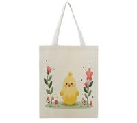 JDYANSHENG Bonita bolsa de lona con diseño de flores de pollito, ideal para picnic al aire libre, fiesta, compras, viajes, asas resistentes, regalo inspirado de 38 x 46 cm