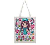 JDYANSHENG Bonita bolsa de lona con patrón médico de enfermera, perfecta para picnic al aire libre, fiesta, compras, viajes, ideal para asas resistentes, regalo inspirado de 38 x 46 cm
