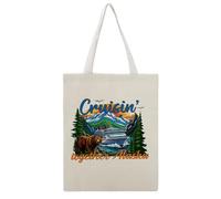 JDYANSHENG Cruisin Together Alaska Bear Cruise Mountains - Bolsa de lona perfecta para picnic al aire libre, fiesta, compras, viajes, asas resistentes, regalo inspirado 38 x 46 cm