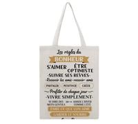 JDYANSHENG Les Regles Du Bonheur - Bolsa de lona perfecta para picnic al aire libre, fiesta, compras, viajes, asas resistentes, regalo inspirado 38 x 46 cm