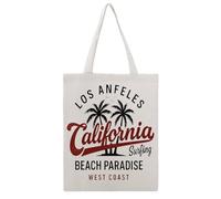 JDYANSHENG Los Angeles California Surfing Beach Paradise West Coast - Bolsa de lona perfecta para picnic al aire libre, fiesta, compras, viajes, asas resistentes, regalo inspirado 38 x 46 cm