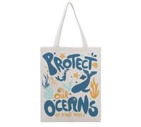 JDYANSHENG Protect Our Oceans Be Kind Vibes - Bolsa de lona perfecta para picnic al aire libre, fiesta, compras, viajes, asas resistentes, regalo inspirado 38 x 46 cm