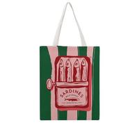 JDYANSHENG Sardines Wild Caught Olive Oil Can Bolsa de lona, perfecta para picnic al aire libre, fiesta, compras, viajes, asas resistentes, regalo inspirado 38 x 46 cm