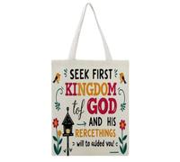 JDYANSHENG S irst Kingdom Of God And His Righteousness - Bolsa de lona perfecta para picnic al aire libre, fiesta, compras, viajes, asas resistentes, regalo inspirado 38 x 46 cm