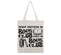 JDYANSHENG What Happens In Book Club Stays In Book Club, bolsa de lona perfecta para picnic al aire libre, fiesta, compras, viajes, asas resistentes, regalo inspirado 38 x 46 cm
