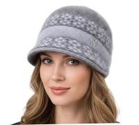JDZYFFS Sombrero cloche gris, sombrero cloche para mujer, gorro de punto cálido de invierno con visera para mujer