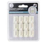 JE CHERCHE UNE IDEE - Lote de 12 Ganchos Adhesivos para Barra de Cortina, plástico, Blanco, 1,7 x 1,2 x 2,3 cm