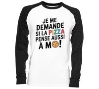 Je Me Demande Si La Pizza Pense Aussi À Moi Blance Camiseta De Béisbol Unisex White Baseball tee Tshirt Unisex