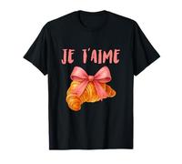 Je T'Aime Un Croissant con Lazo Rosa Lindo gráfico de Acuarela Camiseta