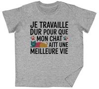 Je Travaille Dur Pour Que Mon Chat AIT UNE Grey Kids Unisex T-Shirt tee
