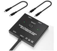 Jealaper Conmutador USB C Bidireccional con Carga de 100 W, Datos de 10 Gbps y Transferencia de Video 8K. Conmutador KVM 1x2/2x1 para Dos Monitores Portátiles.