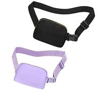 jealkip Riñonera cruzada para mujeres y hombres, riñonera para senderismo, riñonera con correa ajustable, impermeable, para correr, entrenamiento, deportes, color negro y morado claro, Negro y morado