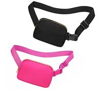 jealkip Riñonera cruzada para mujeres y hombres, riñonera para senderismo, riñonera con correa ajustable, riñonera para correr, entrenamiento, deportes, viajes, Negro y magenta, Riñonera de dos piezas