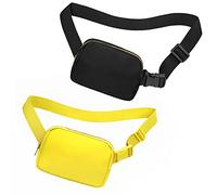 jealkip Riñonera cruzada para mujeres y hombres, riñonera para senderismo, riñonera con correa ajustable, riñonera para correr, entrenamiento, deportes, viajes, negro+amarillo, Riñonera de dos piezas