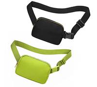 jealkip Riñonera cruzada para mujeres y hombres, riñonera para senderismo, riñonera con correa ajustable, impermeable, para correr, entrenamiento, deportes, color negro y verde hierba, Negro y verde