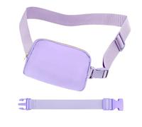 jealkip Riñonera para correr para mujeres y hombres, bolsa cruzada con correa ajustable para senderismo, entrenamiento, deportes, viajes, Morado claro con extensión de correa, Riñonera con extensión
