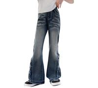 Jean Baggy Chica Pantalones de Denim Ancho con Cintura Elástica Chica Jean Bootcut Pantalones largos con Bolsillos Casual Retro Y2k Streetwear 2025 Primavera Otoño