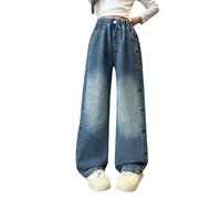 Jean Baggy Chica Pantalones de Denim Moda Pierna Recta Chica Jean Straight Pants Largos con Bolsillos Clásico Retro Hip Hop Streetwear 2025 Primavera Verano Otoño