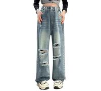 Jean Baggy Chica Pantalones de Denim sueltos con cintura elástica Chica Jean Straight Pants largos con Bolsillos Casual Retro Y2k Streetwear 2025 Primavera Verano Otoño