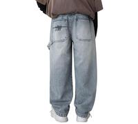 Jean Baggy Chico Pantalones de Denim Casual Cintura Elástica Adolescente Chico Jean Bootcut Pantalones largos con Bolsillos Clásico Retro Y2k Streetwear 2025 Primavera Otoño, azul, 11- 12 años