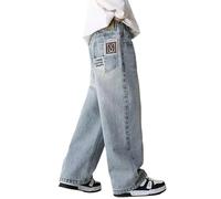 Jean Baggy Chico Pantalones de Denim Casual Cintura Elástica Adolescente Chico Jean Bootcut Pantalones Largos con Bolsillos Clásico Retro Y2k Streetwear 2026 Primavera Otoño