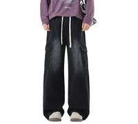 Jean Baggy Hip Hop para Hombres Jeans Skater De Pierna Ancho Pantalones Bouffant Disco Carnival Invierno Pantalones de Denim Casual Y2k Skateboard Streetwear Ropa de calle Hip-Hop, Negro , XL