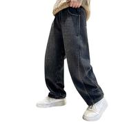 Jean Baggy Niño Pantalones Cargo de Denim Ocio con Cintura Elástica Adolescente Chico Jean Straight Pants Largos con Bolsillos Sueltos Retro Hip Hop Streetwear/A