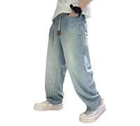 Jean Baggy Niño Pantalones Cargo de Denim Ocio con Cintura Elástica Adolescente Chico Jean Straight Pants Largos con Bolsillos Sueltos Retro Hip Hop Streetwear/A