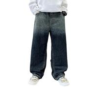 Jean Baggy Niño Pantalones Cargo de Denim Ocio con Cintura Elástica Adolescente Chico Jean Straight Pants Largos con Bolsillos Sueltos Retro Hip Hop Streetwear/A
