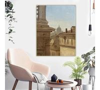 Jean Baptiste Camille Corot 《Vista de los tejados de Roma con la Basílica de San Pedro》Impresiones en lienzo Pintura al óleo Decoración del hogar (50x70CM/Sin marco)