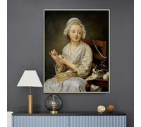 Jean-Baptiste Greuze «El devanador de lana», cuadro impreso en lienzo, obra de arte mundialmente famosa, decoración moderna para pared del hogar (50 x 70 cm/sin marco)