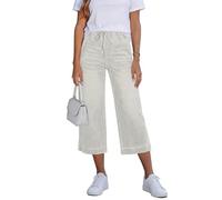 Jean Capris for Mujer Verano Casual Cordón Cintura Elástica Recta Pierna Ancha Jeans Pantalón Estiramiento(White,S)