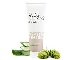 Jean & Len 3en1 Men Ducha Aloe Vera & Lúpulo, cuidado suave para cuerpo, cabello y rostro, ducha de hombre para piel seca con Pro-Vitamin B5, aroma que mima, sin parabenos ni siliconas, vegano, 250 ml