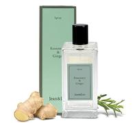 Jean&Len Ambientador en espray de romero y jengibre en sencillo frasco de cristal, para un aroma especiado y fresco, ambientador perfumado en espray, aroma unisex a romero y jengibre, vegano, 100 ml