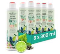 Jean & Len Champú Fresco Té Verde & Lima, para cabello normal a graso, protege contra la pérdida de humedad, cuidado equilibrante, sin parabenos ni siliconas, vegano, 6 x 300 ml